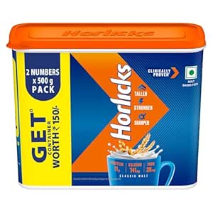 Horlicks Nutrition Drink Container - 1 Kg - Classic Malt - Clinically Proven to make kids Taller, Stronger, Sharper