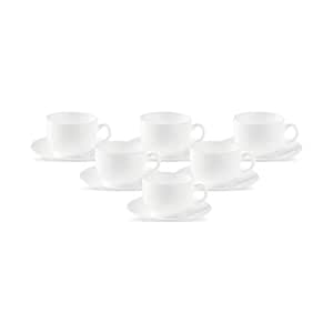 La Opala Diva, Opal Glass Crockery | Cup & Saucer Iris Regular, Set of 12 | Plain White, 160 ml | for Tea & Coffee | Microwave Safe | 100% Vegetarian | Extra Strong | Super Light | Super White