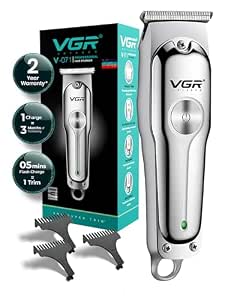 VGR V-071 Professional Beard Trimmer for Men, 2X Fast Charging, USB Type C, 120 Min Runtime, Hair Trimmer, Cordless, 3 Length Settings, 2 Year Warranty (Silver)