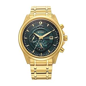Titan Regalia Premium Quartz Chronograph with Date Forest Green Dial Gold Stainless Steel Strap Watch for Men - NT1830YM02