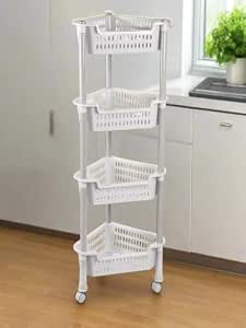 Nayasa Corner Trolley 4 Layers | Kitchen Organizer | Vegetable Stand for Kitchen | Kitchen Shelf Organizer | Vegetable Basket | Vegetable Trolley with Wheels | 39.5 X 28 X 89 cm | Grey
