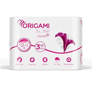 Origami 3 Ply Toilet Tissue Paper Roll - Pack of 12 (140 Pulls Per Roll, 1,680 Sheets)