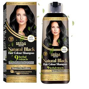 Kokila NO PPD Shampoo Hair Colour - Black 400ml for Women and Men | Natural Extracts | Colours Hair in 10 Minutes | Ammonia Free, Paraben Free - 10 Pair Free Gloves