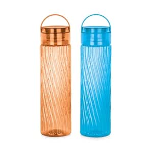 Attro O2 Spring 1000ml Water Bottle with Easy to Carry Handle Leak-proof BPA Free Plastic Material-Set of 2 Assorted