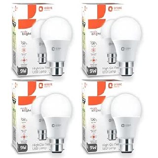 Orient Electric 9W High Glow LED bulb| 180-degree wide beam angle| Voltage surge protection up to 4 kV| 6500K, Cool White| B22d base| Made in India| Pack of 4