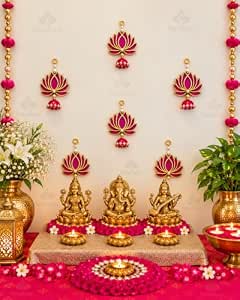 Bindian Lotus Hanging Decoration Items, Diwali Toran, Lotus Decoration Items for Home Decor, Pooja, Temple, Mandir, Ganesh Festival, Ganesh Chaturthi Chauth Wedding, Festival, Wall Decor 6 Pcs