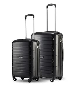 SNITCH Loop 2Pc Set (Cabin + Medium) Black Polypropylene Hard Travel Suitcase - Trolley Bag Set of 2 & Luggage with 4 Wheels, Secure Lock & Free Shoe Bag