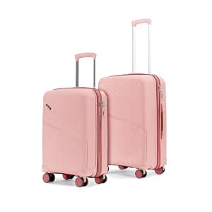 Meridian Set of 2 Trolley Bags Cabin + Medium Polypropylene Hard Suitcase, 8 Spinner Wheels, 2-Pocket Convipack, Recessed Number Lock for Men & Women Blossom Pink/Megenta Pink