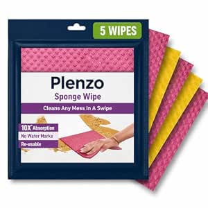 Sponge Wipes- Reusable, Kitchen and House Cleaning- Easy to use, Cleans Any Mess in a Swipe, Absorbs Water its own 10x Weight, Multi- Color, Biodegradable (Pack of 5)