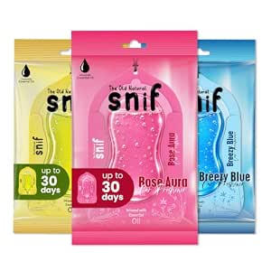 The Old Natural Snif Hanging Car Air Freshener Gel | Essential Oil Based Long Lasting Car Perfume | Car Fragrance & Odor Eliminator | Rose Aura, Breezy Blue & Citrus Fantasy | Pack of 3