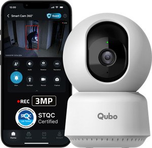 Qubo Smart 360 degree 2K|3MP(2026 Edition)|AI App Alerts|Alarm|Cloud+SD Storage|Wi-Fi Security Camera