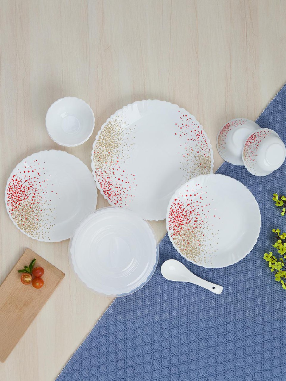 Larah By Borosil 34 Pieces Jupiter Series Opalware Microwave & Dishwasher Safe Dinner Set - Home for Unisex